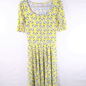 LuLaRoe Nicole Dress Yellow Blue Sunglasses Size S